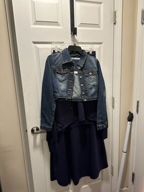 Dollhouse Medium Blue Denim Jacket with Contrast Stitching